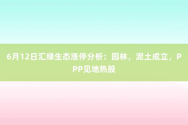 6月12日汇绿生态涨停分析：园林，泥土成立，PPP见地热股