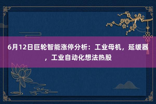 6月12日巨轮智能涨停分析：工业母机，延缓器，工业自动化想法热股